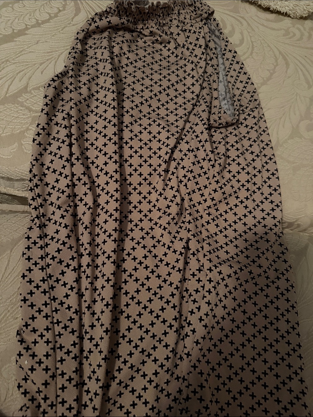 Ashley Blue Beige Maxi Skirt with Black Cross Print